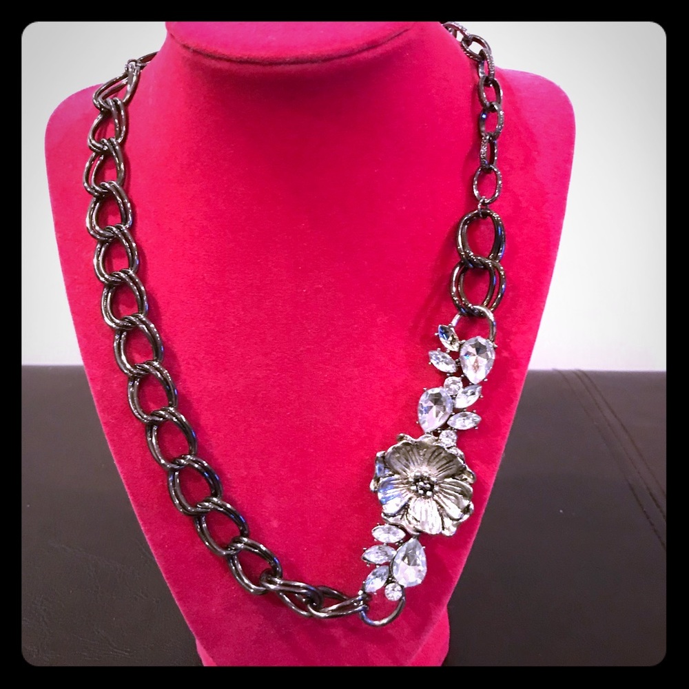 Gunmetal and Silver Necklace with Flower